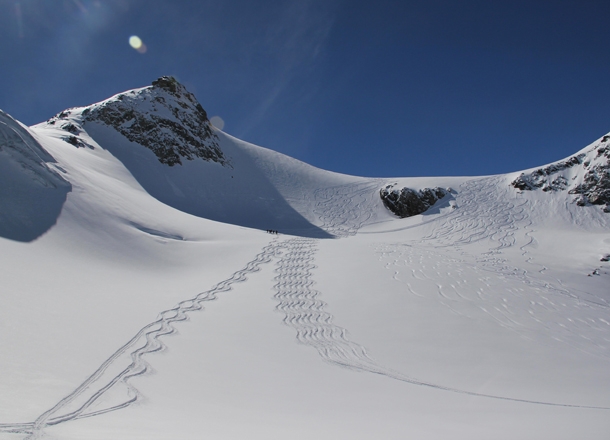 Glacier skiing.